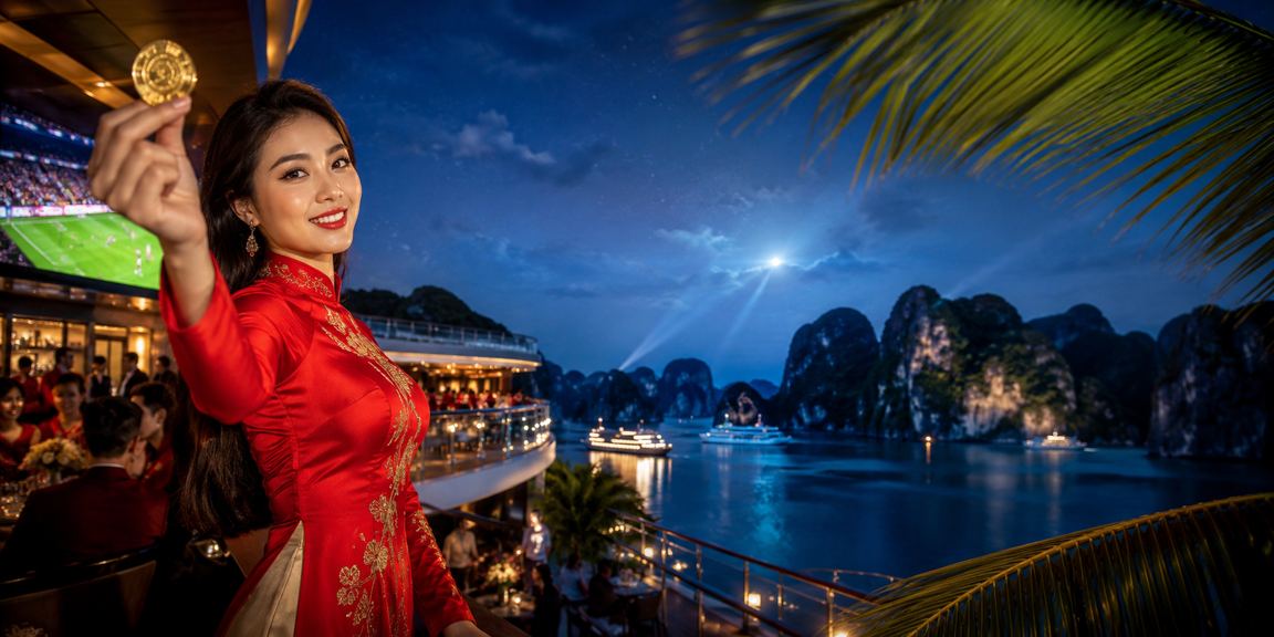 Vịnh Hạ Long với người dùng mặc áo dài tham gia cá cược casino trực tuyến trên du thuyền