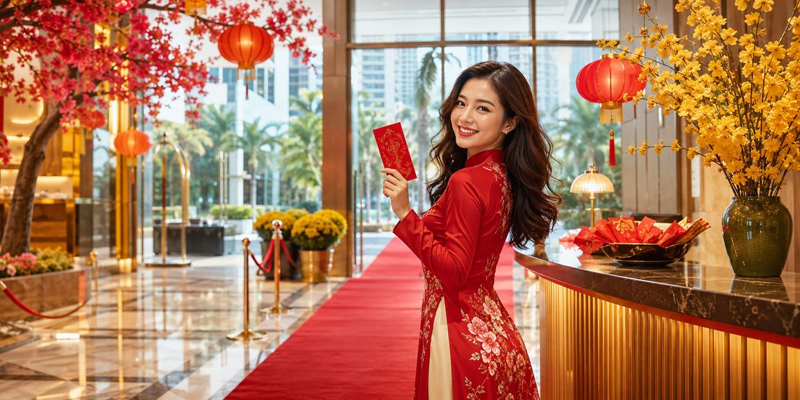 Phong bao đỏ và đèn lồng tại TP. Hồ Chí Minh biểu trưng cho thưởng VIP mùa lễ hội